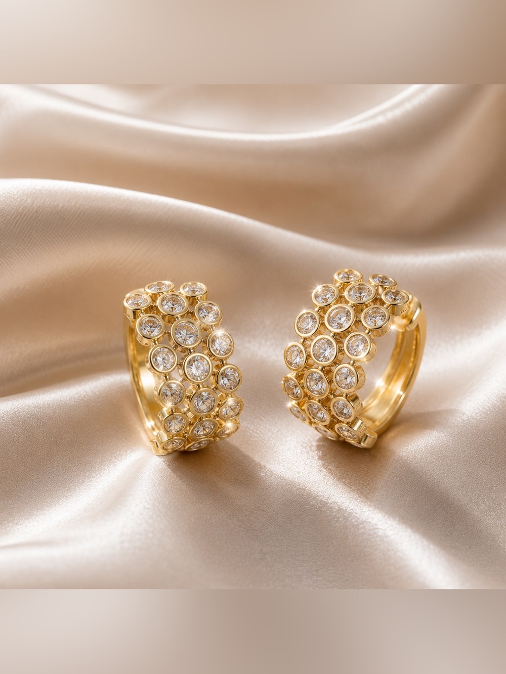 Beautiful Gold Tone Hoop Huggies with Zirconia Crystal Accents Brand New - Picture 1 of 4